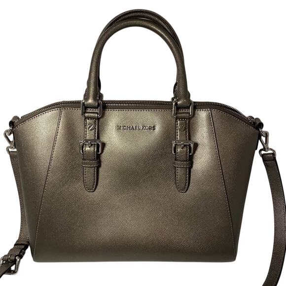 Michael Kors Ciara Gray Metallic Large Satchel Handbag - Picture 7 of 9
